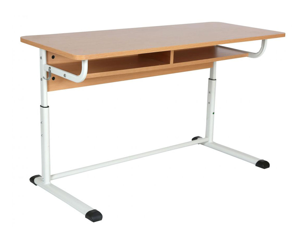 Стіл учнівський 2-місний з полицею, 1200х500х640-820 мм, на плоскоовальній та круглій трубі, №4-7 (ЛЕОНТЕК) (32781)